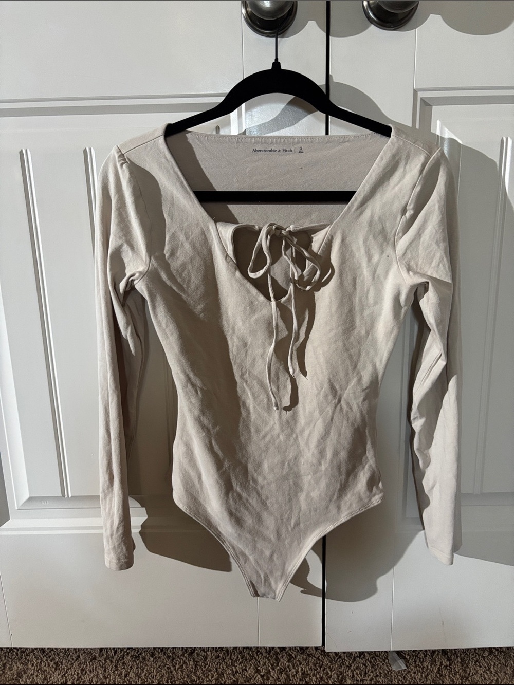Abercrombie & Fitch Cream Lace-Up Long Sleeve Bodysuit